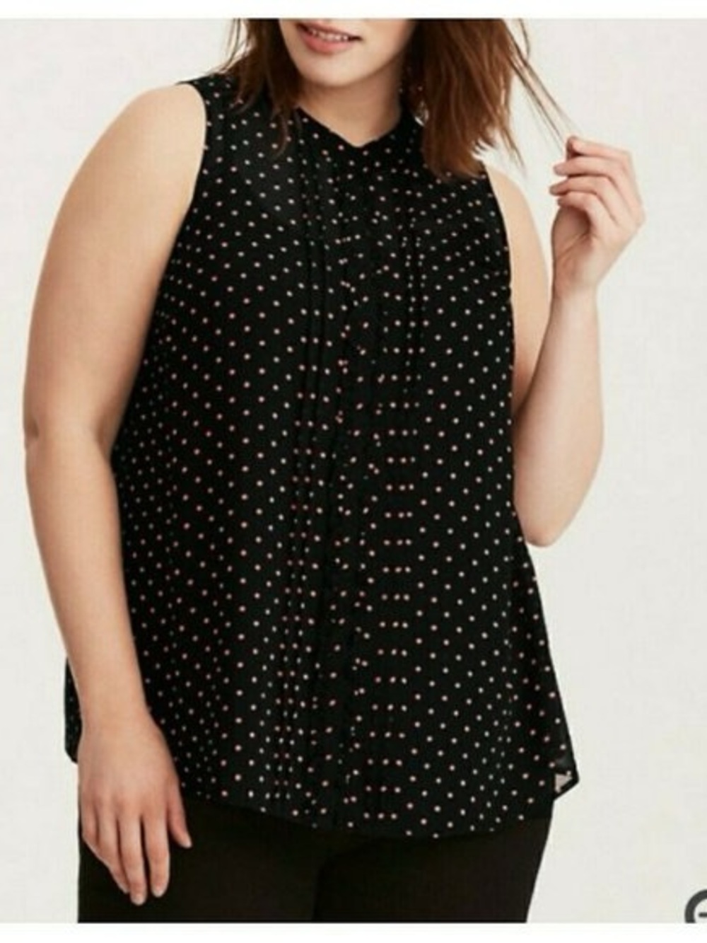 Torrid Tank Top Polka Dot Ruffled
Front Chiffon